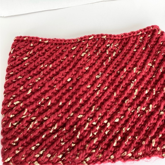 Cowl Scarf Hooded Chunky  Infinity Hand Crafted Red Gold Knit Winter Essential - Picture 11 of 16